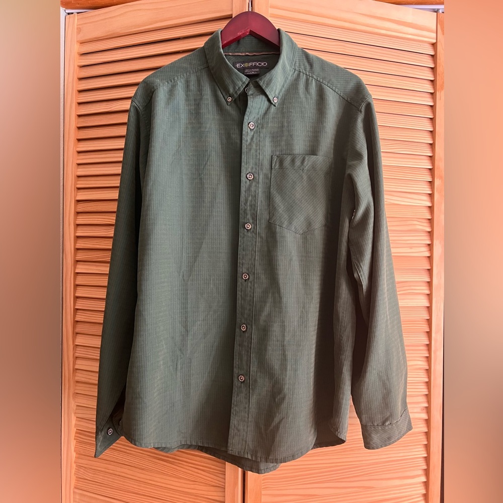 Exofficio Mens Size Large Hiking Travel Poly Blend Long Sleeve Button Down - Picture 2 of 16